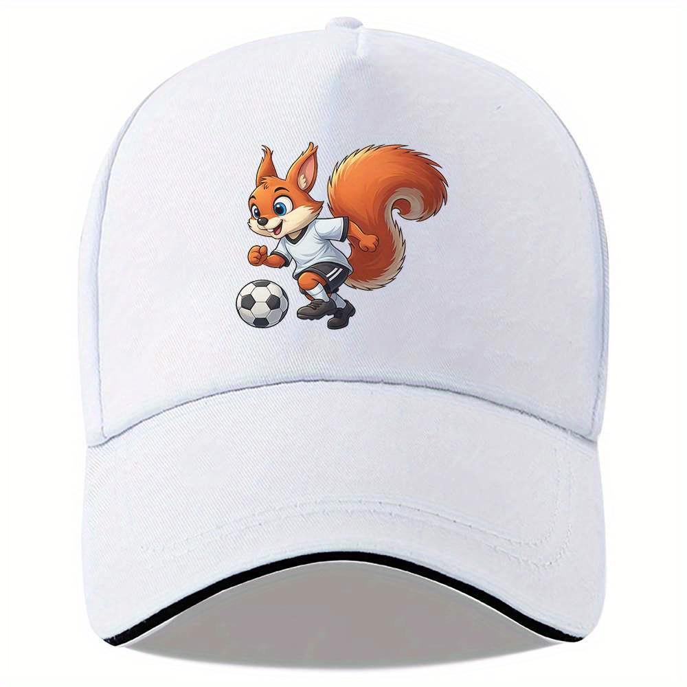 Funny Squirrel Soccer Player Baseball Cap Polyester Adjustable Sports Hat for Adults One Size