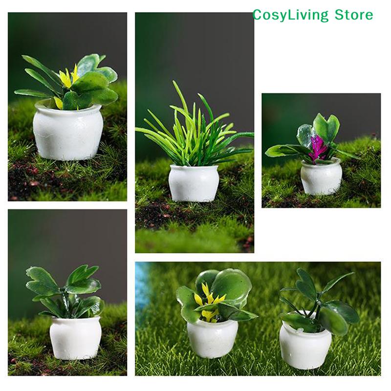 4 Stück Mini-Baum Topfpflanze Grün Topf 1:12 Miniatur-Heimdekorationen Simulations-Topfpflanzen