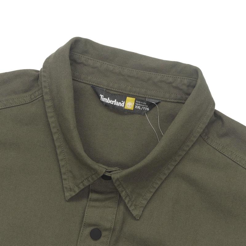 Timberland Solid Color Logo Label Pointed Collar Casual Loose Long Sleeve Shirt Men shirts Green A6JNS-A58