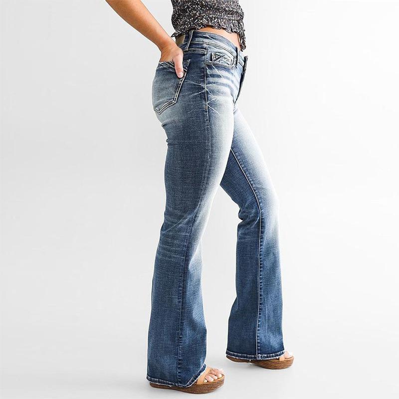 Women's Jeans Temperament Versatility Washed Slacks Denim Trousers