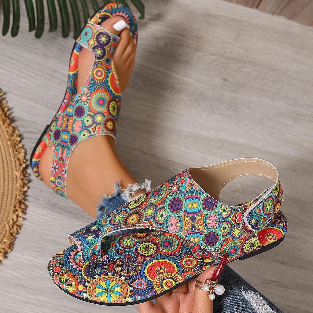 Women Flat Sandals Comfortable Flats Sandals Printed Bohemia Roman Style Shoes for Women Fashion Shoes Sandalias