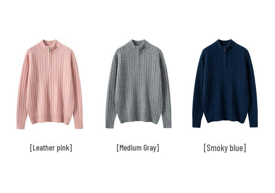 Women's 100% Pure Cashmere Half-Zip Cable Knit Sweater, Versatile & Casual