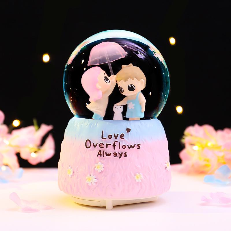 Iridescent Castle Snowfall Crystal Ball Music Box for Kids - Dreamy Fairy Tale Carriage.