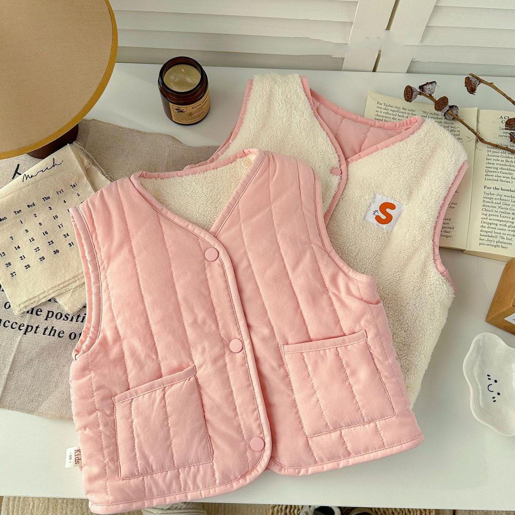 Children's Vest  Baby Boys and Girls Retro Double-sided Wearing with Velvet Plush Vest