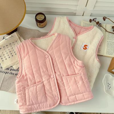 Children's Vest  Baby Boys and Girls Retro Double-sided Wearing with Velvet Plush Vest
