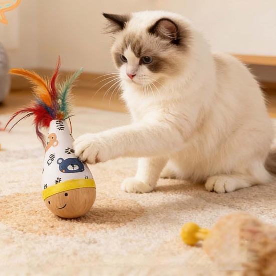 Cat Toys Interactive Plumage Toy with Rebound Wood Base Design Relieve Anxiety And Boredom Entertainment Toy for Pets