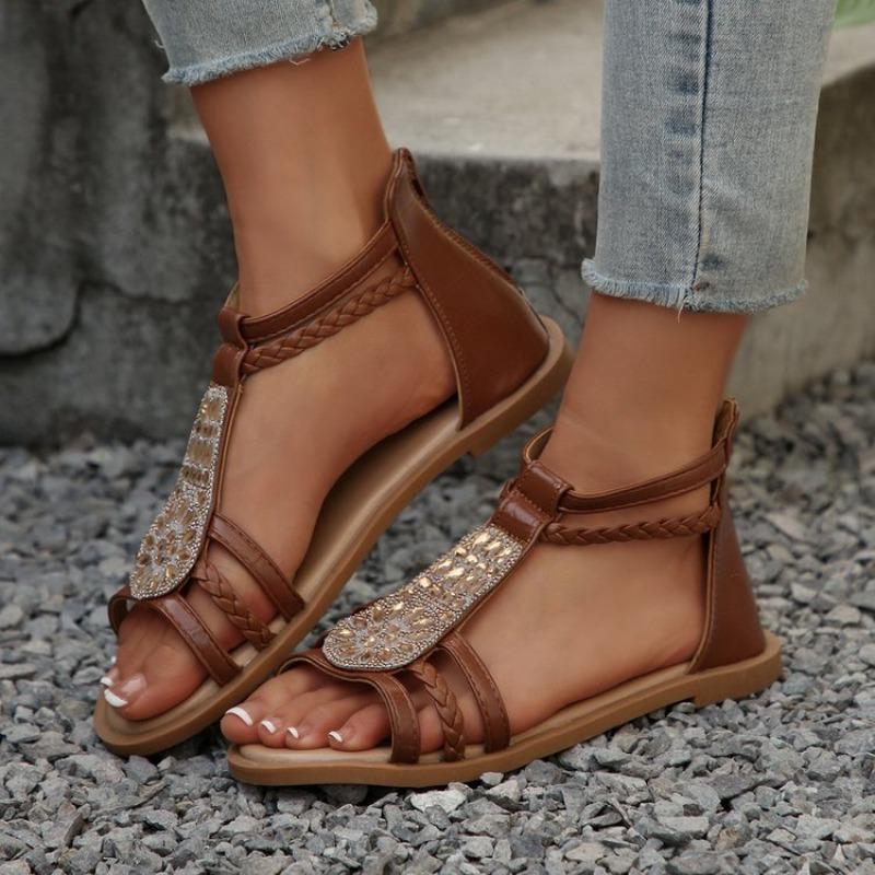 Fashion TIMETANG Bohemia Beach Sandals Women Summer Rome Casual Retro Rhinestone String Bead Platform Shoes Woman