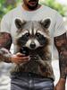 Herren Niedliches 3D Hund Bär Print T-Shirt, Lässiges Sport Kurzarm, Elastisches Polyestergewebe, Waschbar, Outdoor Bekleidung, Waschbär Shirt, Große Größen