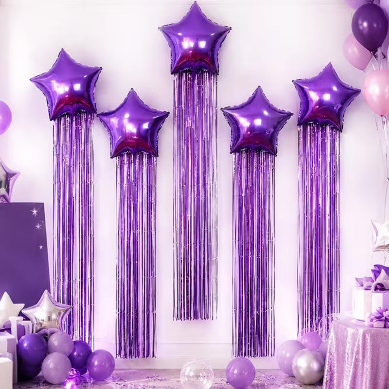 Five Pointed Star Balloon And Tassel Rain Curtain Set For Birthday Parties, Weddings, Showers, Party Decorations (Multiple Color