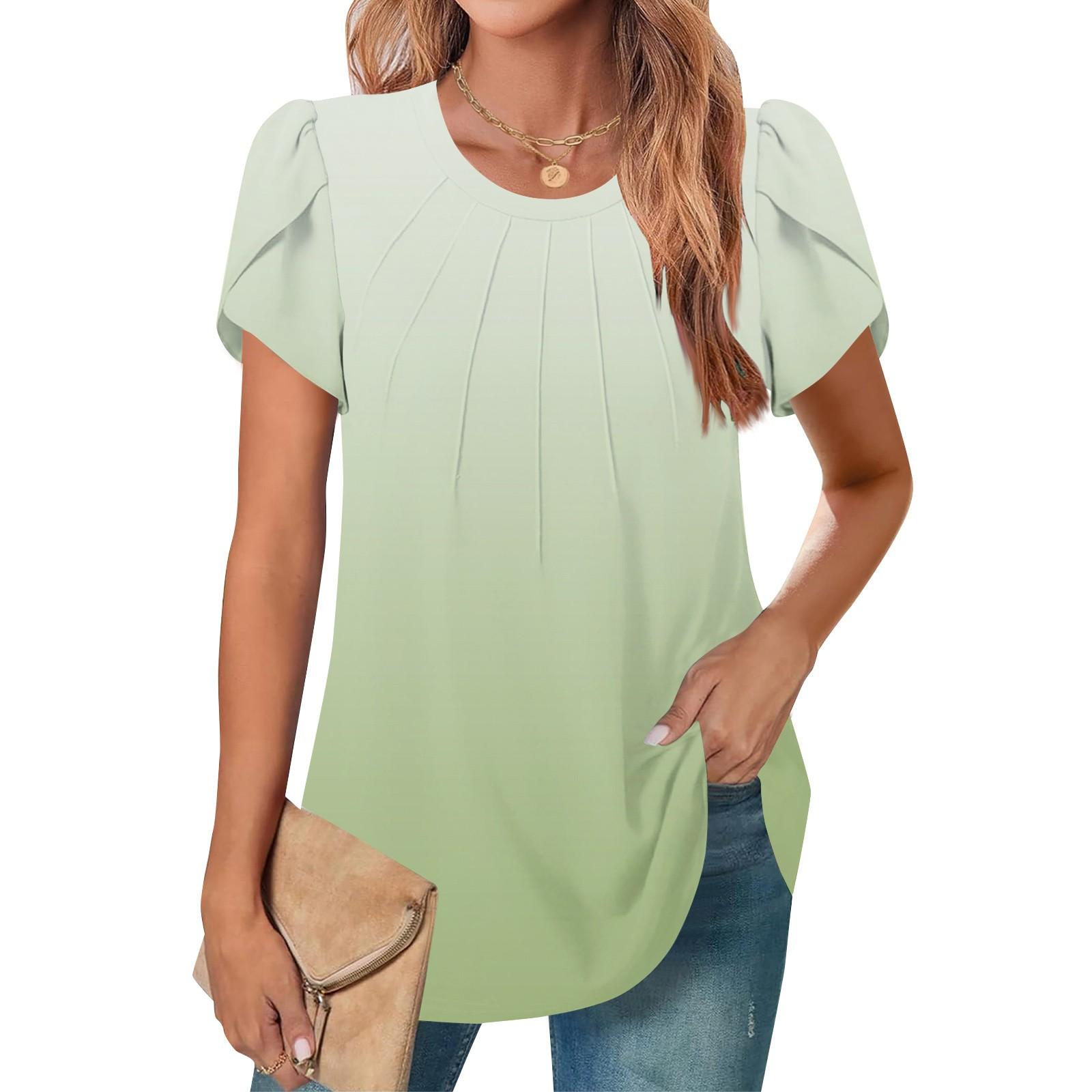 

Женский повседневный топ с круглым вырезом и коротким рукавом, с плиссировкой и расклешенными рукавами, с цветочным принтом XXL