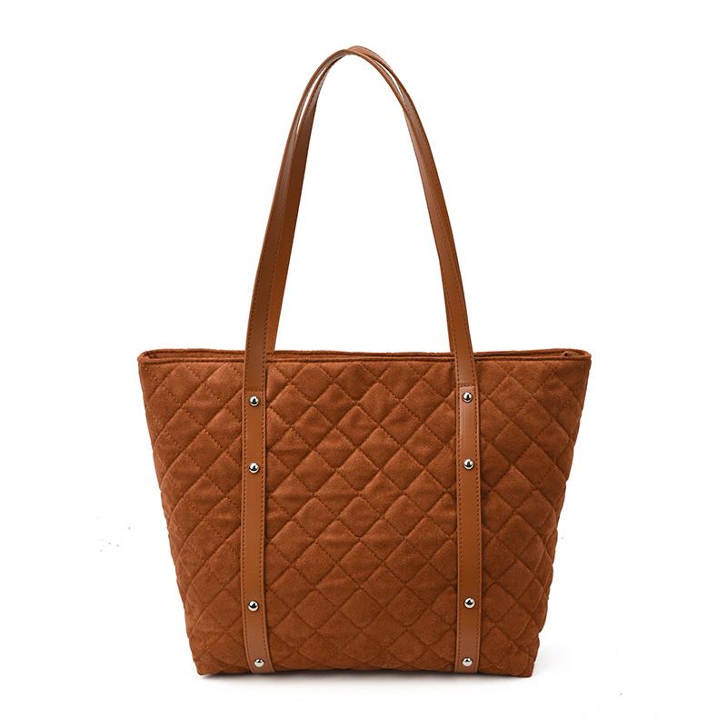

Quilted Tote Bag for Women with Diamond Stitching and Leather Handles коричневый
