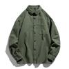 Men S Long Sleeve Cotton Shirt Casual Japanese Style Solid Color Workwear