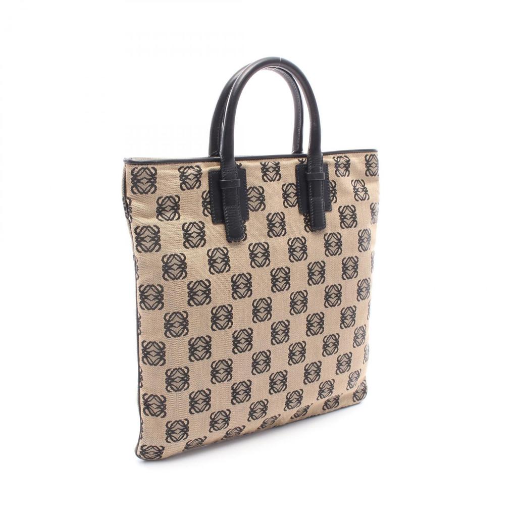 Used LOEWE anagram Tote Bag canvas leather Beige Black Used Women