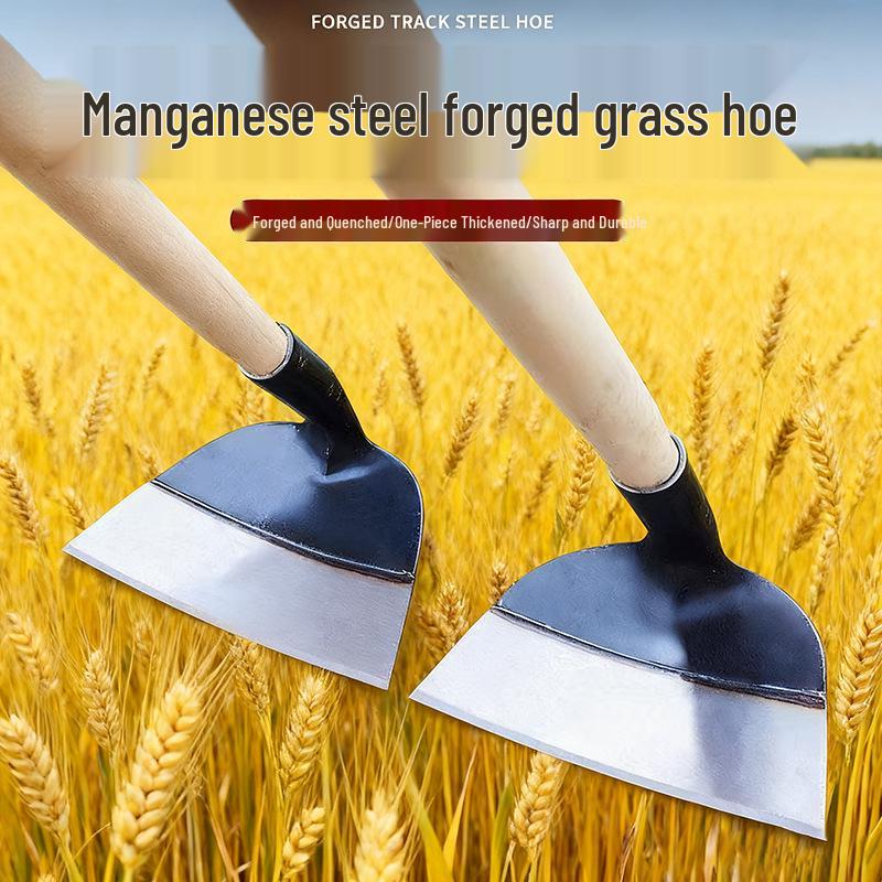 Motyka z długim trzonkiem ze stali manganowej: Idealny do pielenia, kopania i spulchniania gleby - Całkowicie stalowe, pogrubione narzędzie rolnicze do użytku na zewnątrz.