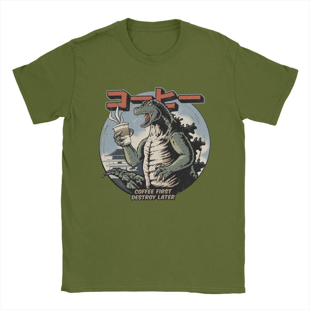 

Coffee First Destroy Later G-Godzillaed Men s T Shirt Vintage Tee Shirt Short Sleeve Round Collar T-Shirt Cotton Gift Idea Tops 4XL