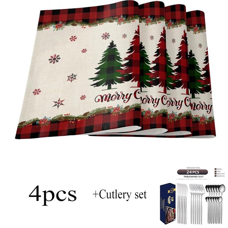 Christmas Tree Buffalo Plaid Placemats Set of 5 Christmas Placemats  Place Mats for Dinner Kitchen Table Party Home Decoration