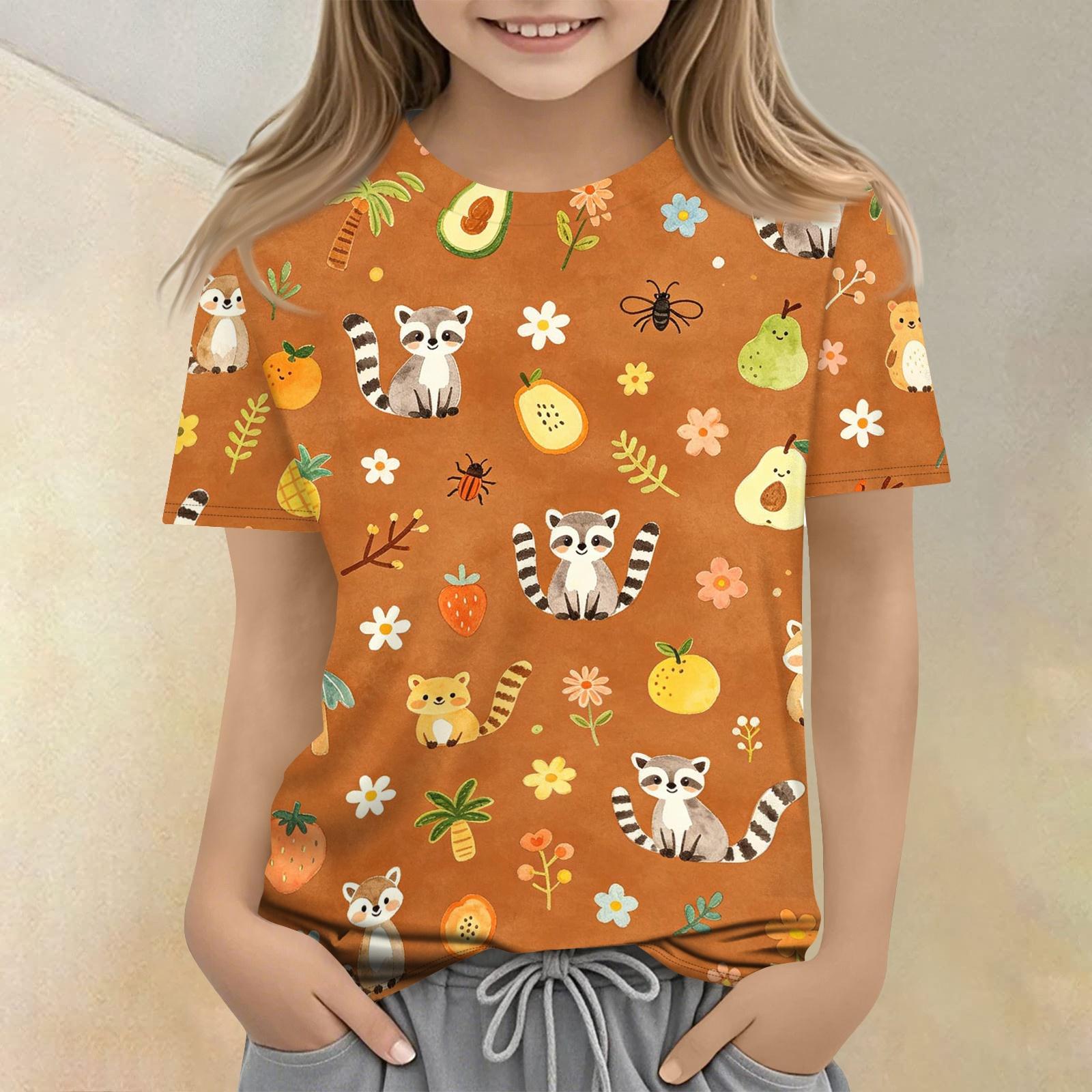 

Kids Animal Print Crew Neck Short Sleeve Casual Loose Fit T Shirt Lightweight Soft Fabric Comfortable Everyday Wear 140