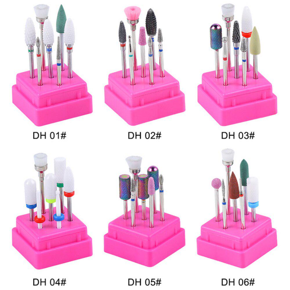 Set de burghie pentru unghii din ceramică cu diamant, 7 bucăți, freză, mașină de manichiură, gel pentru îndepărtarea instrumentelor de pedichiură