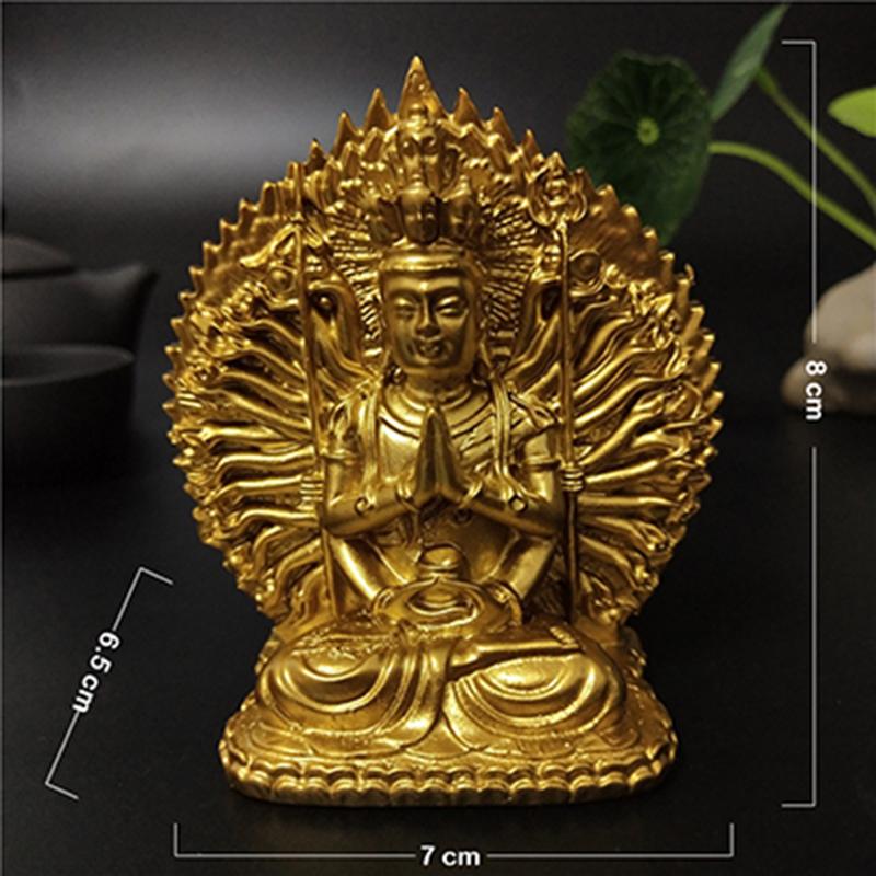 Bronzová barva Tisícruký Guan Yin Buddha Socha Ornamenty Pryskyřice Čínská Kwan Yin Buddha Socha Figurky Domácí dekorace