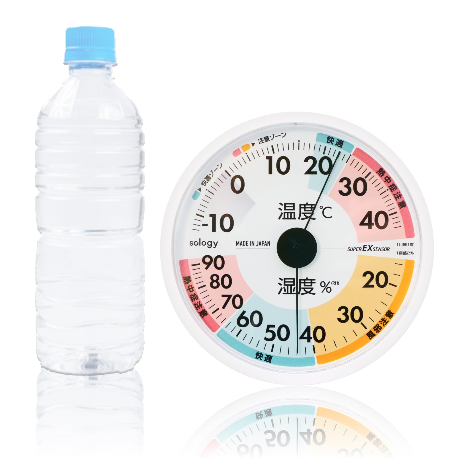 

Sology Heatstroke Medium Made in High Super EX No batteries Easy to Comfort Caution Heat White Thermo-hygrometer, Analog, prevention, Thermometer,