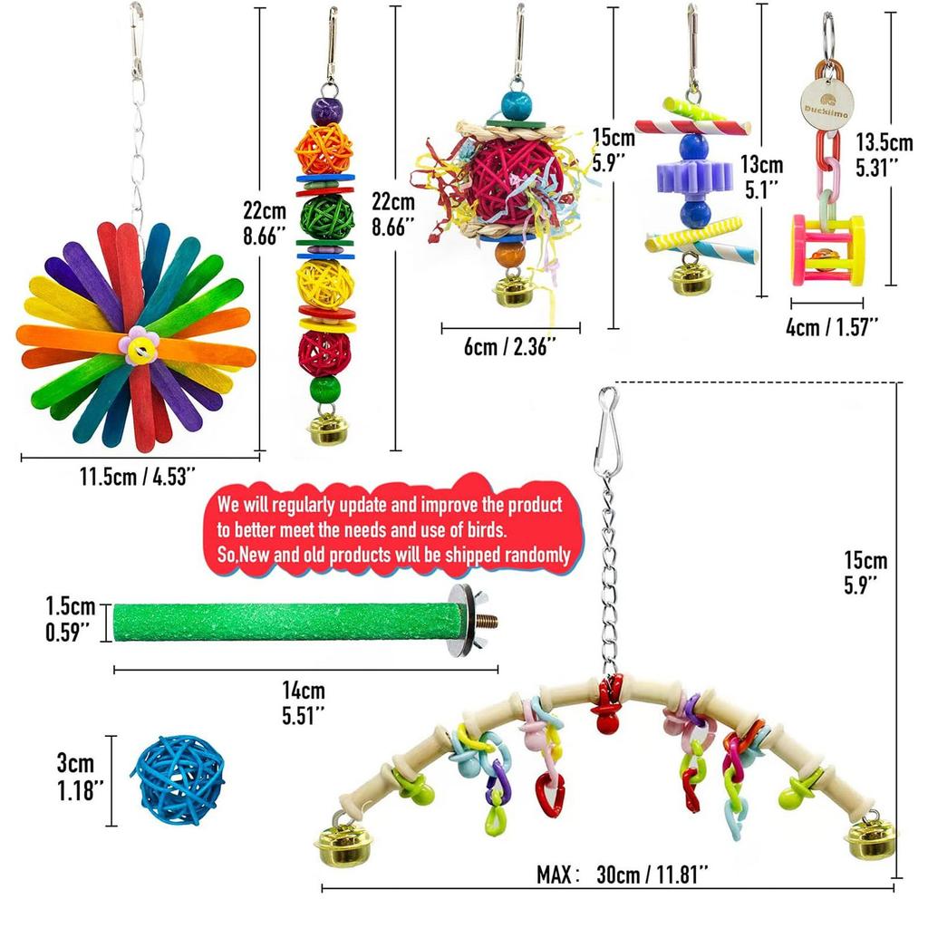 15pcs Bird Swing Chewing Toy Colorful Bite Resistance   Swing Toys Set for Finch Budgie Parakeets Cockatiels
