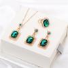 Green Color Square Crystal Stone Jewelry Set Classic Fashion Retro Earrings Necklace Bridal Birthday Girl Gift Wedding