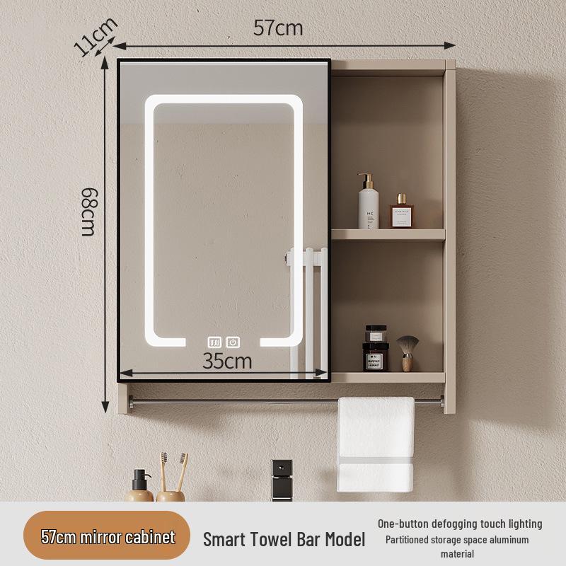 40cm x 50cm Space Aluminum Smart Mirror Cabinet with Lights & Defogging, Punch-Free Wall-Mounted for Small Bathrooms