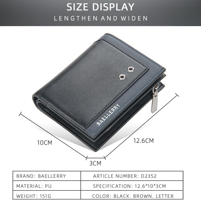 Business Men Short Wallets Zipper Purses PU Leather Card Holder Wallet Coin Purse