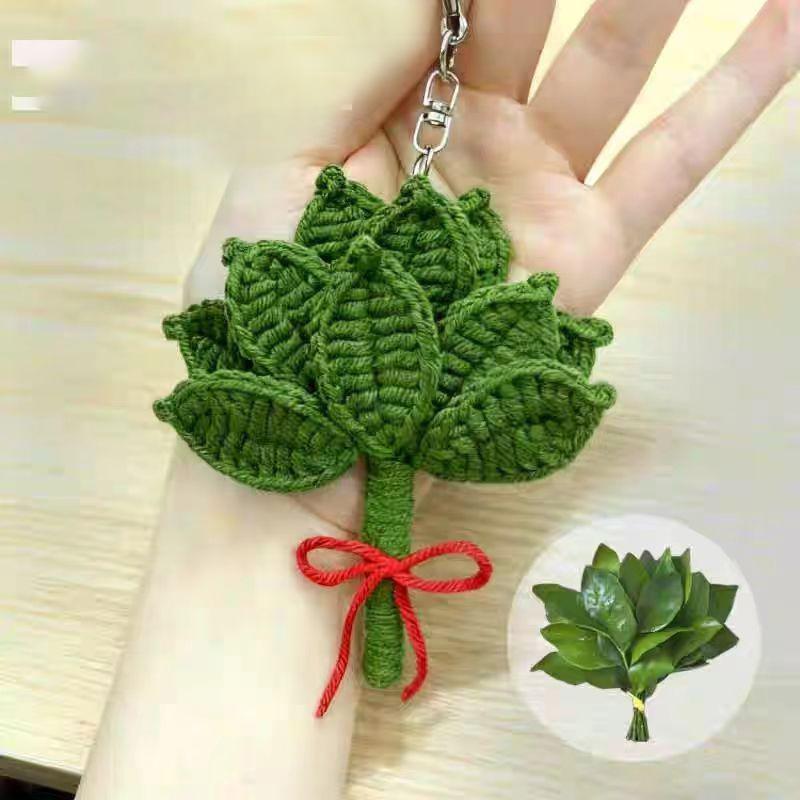 2025 New Crochet Leaf Pendant Handwoven Leaves Bag Pendant Knitting Leaves Key Ring Gift