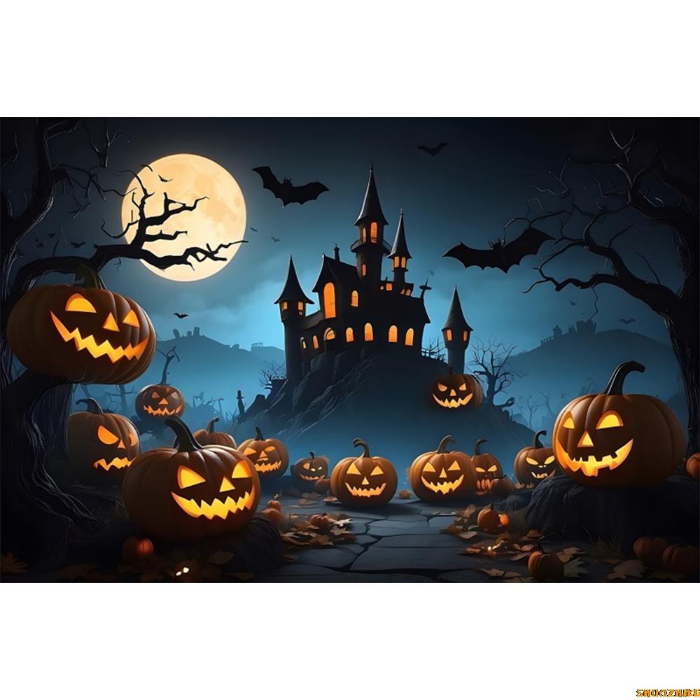 1pc Dark Halloween Party Backdrop Moon Gothic Castle Pumpkin Ghost Durable Dustproof Banner for Halloween Theme Party Decoration