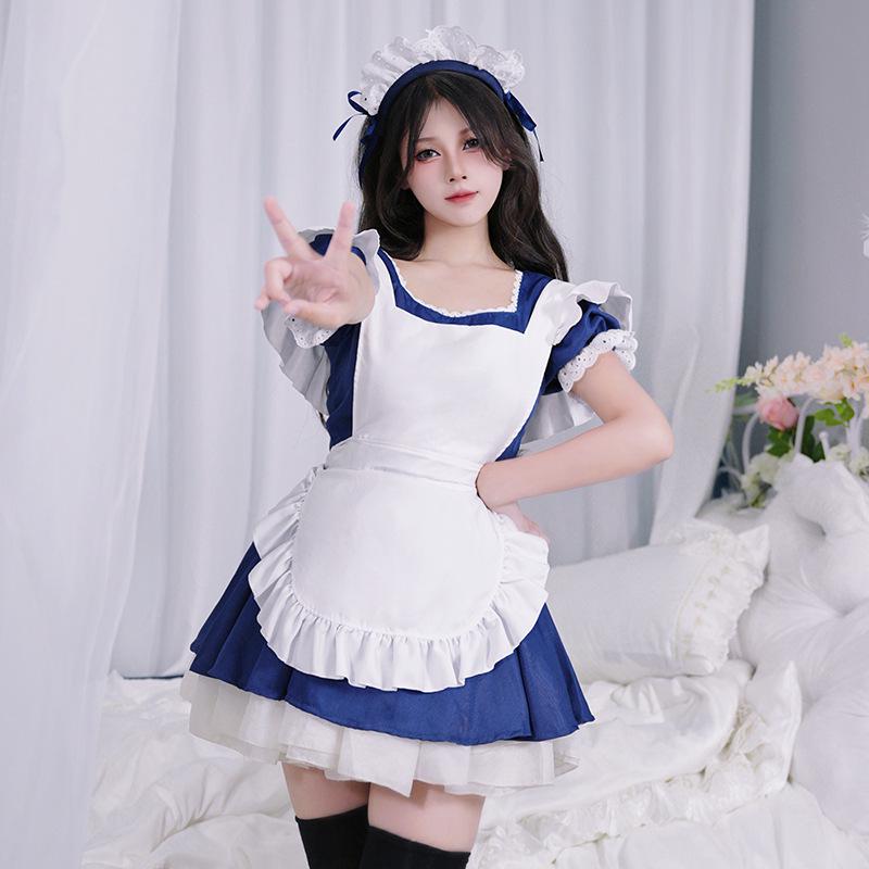 2025 Angelic Maid Navy Blue Lolita Dress Set - Cute Japanese Cosplay Outfit