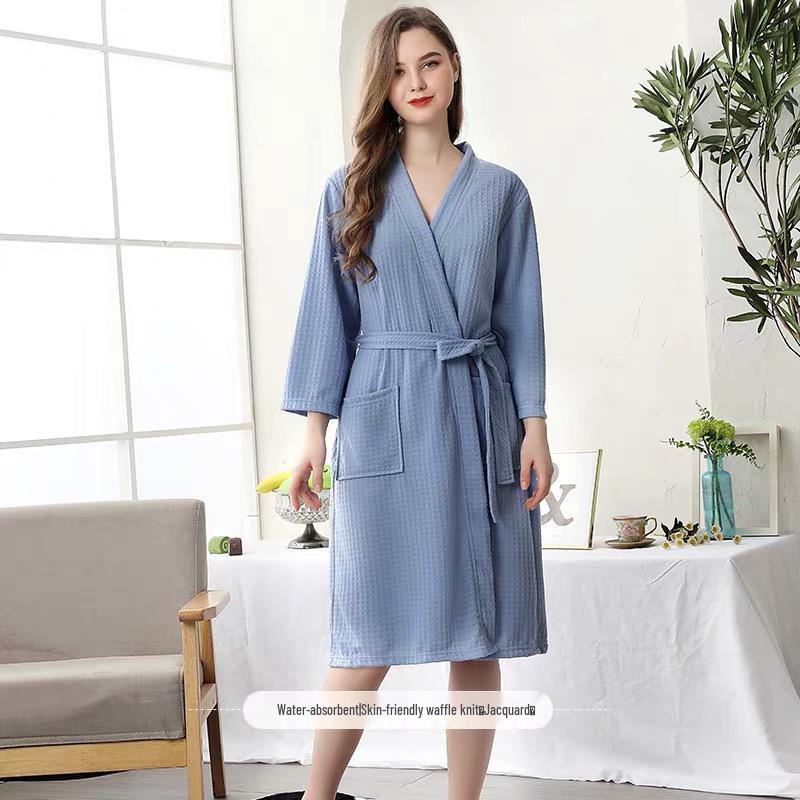 Unisex Quick-Dry Waffle Bathrobe - Lightweight, Absorbent, Ideal for Spa & Sauna