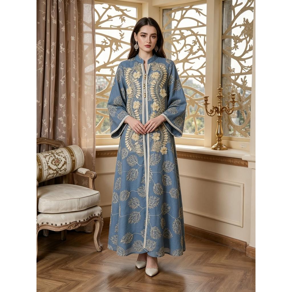 New Heavy 3D Floral Embroidered Maxi Abaya Long Kaftan Dress, Wholesale Bulk Supply from Factory