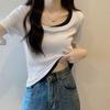 Women's Plus Size Square Neck Short Sleeve Two-Piece Look Cropped Top - Summer Slimming Chic Style