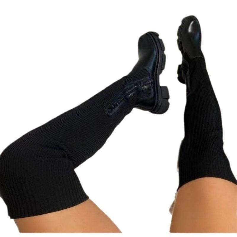 Chaussures Longues Respirantes, Bottes au-dessus du genou, Chaussures pour femmes, Bottines chaussettes à semelles épaisses fines
