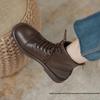 Women's 2025 British Style Martin Boots: Genuine Leather, Brown, Lace-up, Flat Bottom, Plus Velvet, Short Boots for Autumn/Winter.