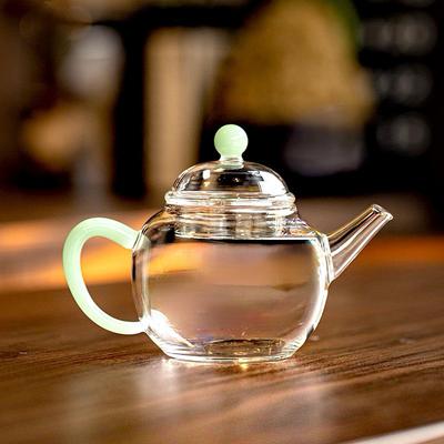 Small Capacity 200ml Heat Resistant Imitation Jade Handle Small Glass Teapot With Filter Kungfu Tea Set Brewing Tea Pot Teaware