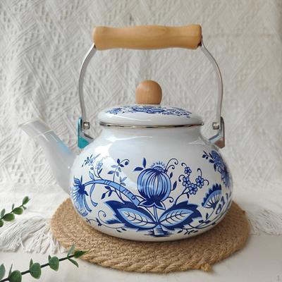 Emaye Çaydanlık Porselen Çaydanlık 2.5L Vintage Büyük Kapasiteli Çiçekli Emayeli
