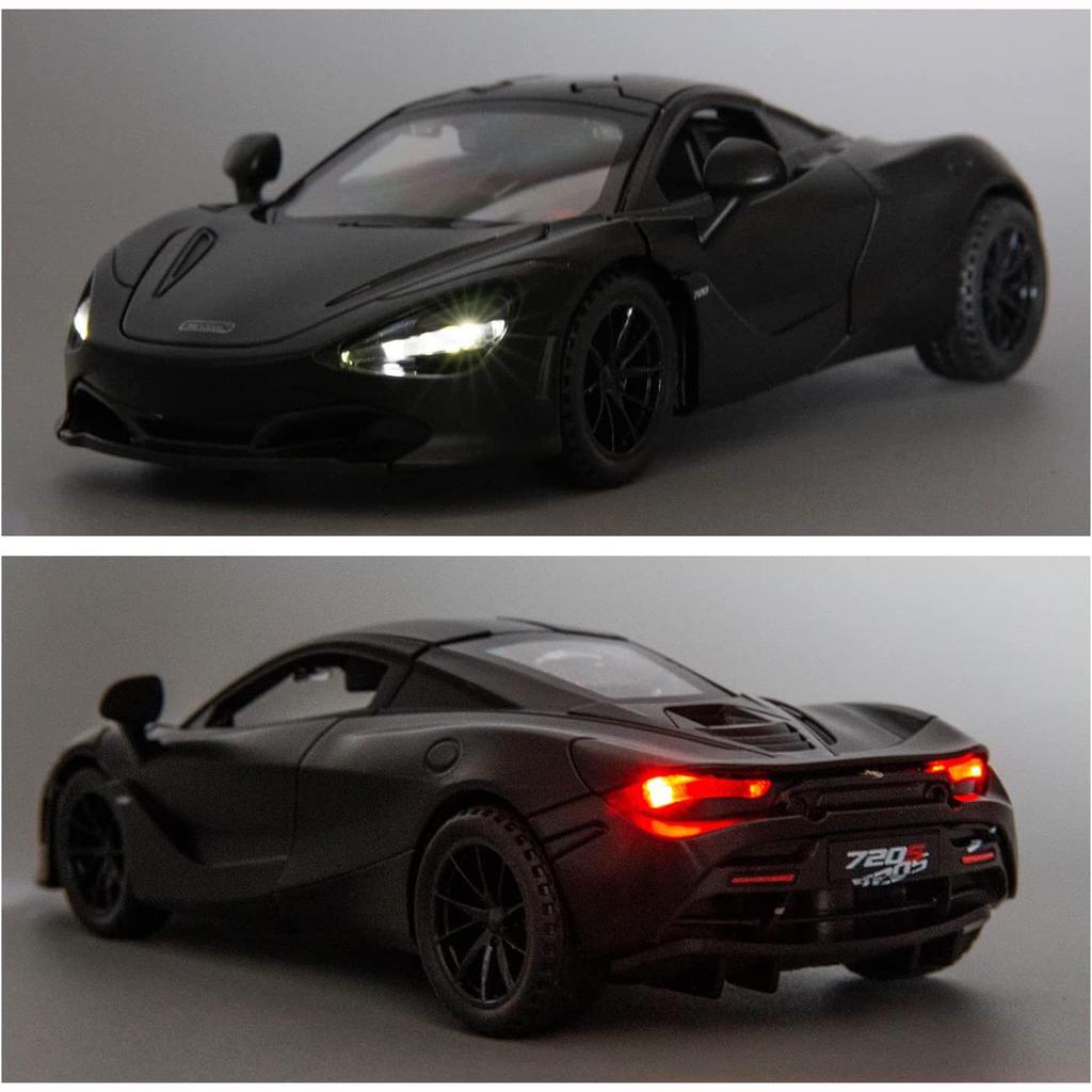 1:32 McLaren 720S Spielzeugmodellauto, Auto zum Zurückziehen aus Zinklegierung mit Ton und Licht und geöffneter Karosserietür, Spielzeugauto für Kinder, Jungen, Mädchen, Geschenk