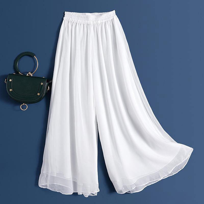 Black Double Layer Wide Leg Chiffon Pants - Ancient Style Dancewear for Spring, Summer, Autumn