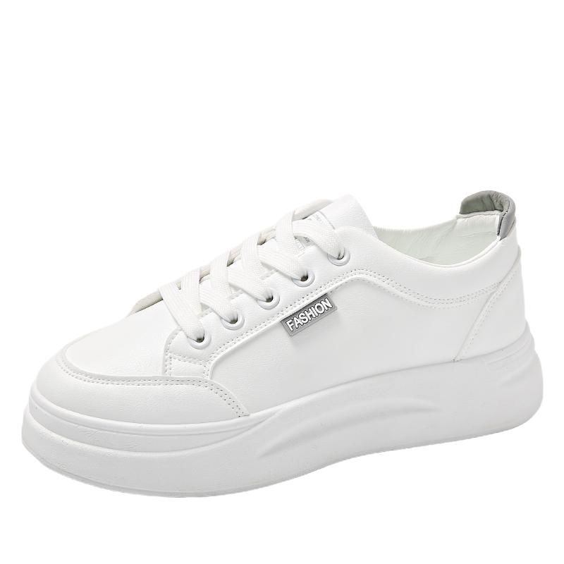 White PU Leather Women's Sneakers Fashion Breathable Flat Shoes Woman Soft Sole Walking Vulcanized Casual Sneaker Zapatos De Muj