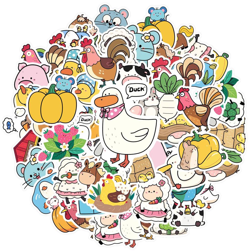 35pcs Playful Cartoon Animals Stickers Whimsical Pasture Stationery Stickers Animal Stickers For Suitcase Fridge Phone Luggage