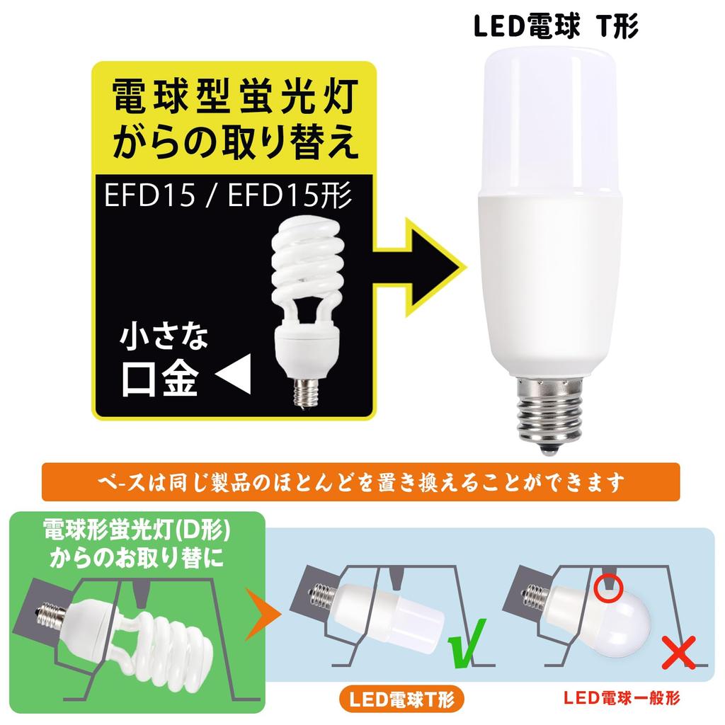 T-type LED Light Bulb, 17mm Base, Equivalent To a 60W Incandescent Bulb, Warm White (6.7W), 1099lm, General-purpose, T-type, Suitable for Enclosed