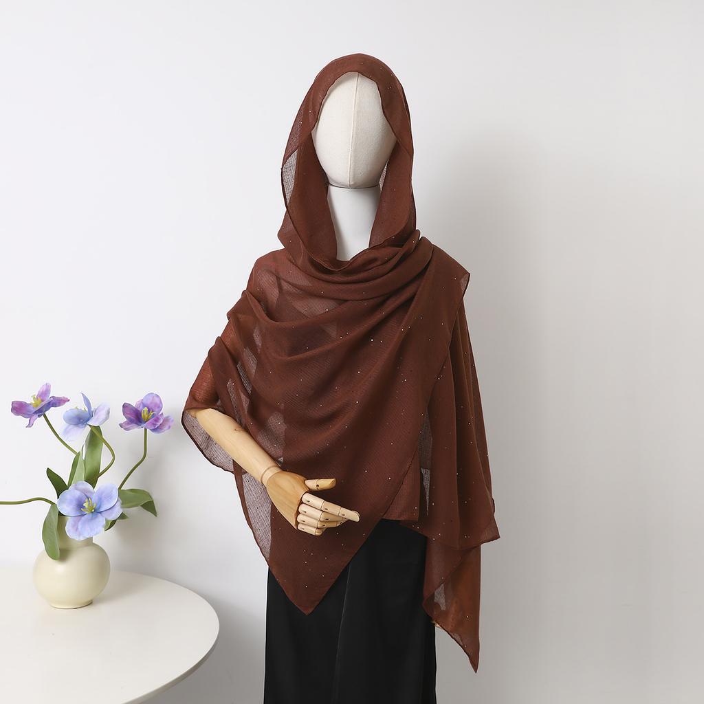 Spot Thin Solid Color Polyester Cotton Monochrome Sprinkled Gold Small Sequins Scarf Women'S Bag Headscarf Shawl Xiyin