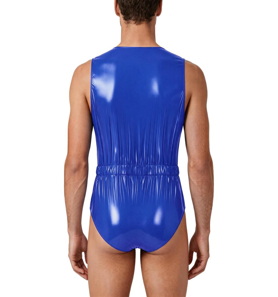 Front Double Zipper Sleeveless Sauna Bodysuit Waterproof One Piece Swimsuit for Men Gym Beach Workout Training