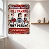 Vintage Rustic Metal Tin Sign Free Parking with Cartoon Characters Retro Whimsical Art Home Decor for Bar Cafe Club Man Cave