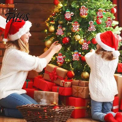 Rustic Xmas Tree Hanging Ornaments 20/30/40Pcs Wooden Christmas Ornaments, Candy Cane Lollipop Decor for Holiday Party Wreath Window Display