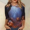 Women's Fashion Casual Three-quarter Sleeve Halloween Printed Round Neck Top