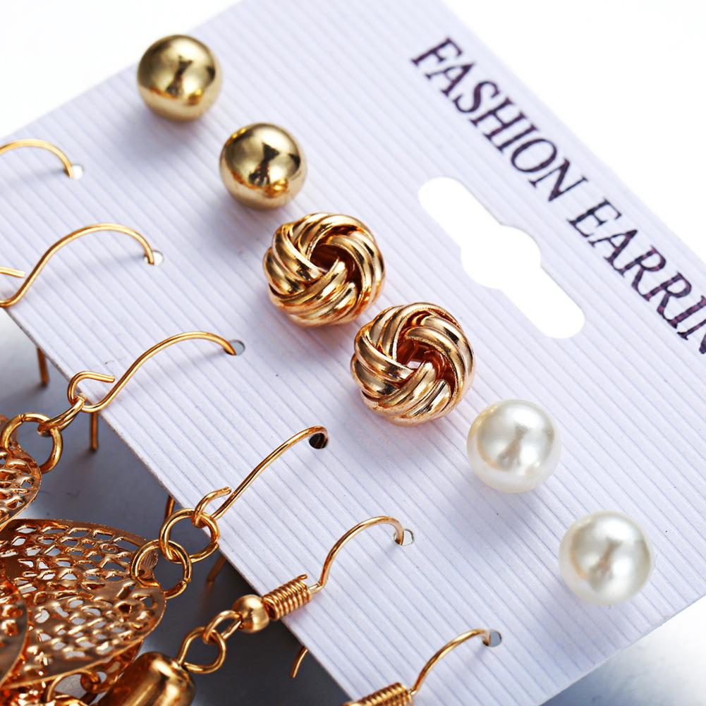 6 Pairs Bohemia Style Golden Jewelry Set Vintage Leaves Long Tassel Stud Earrings Set for Women
