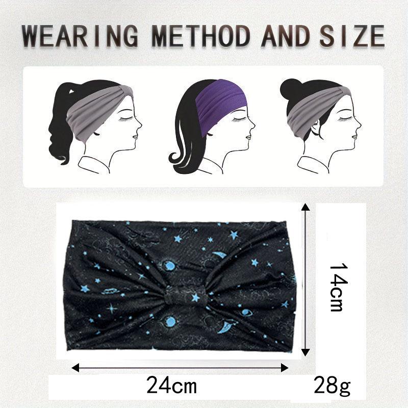 Boho Wide Headband for Women Girls Ethnic Star Print Knotted Hairband Soft Elastic Hair Wrap